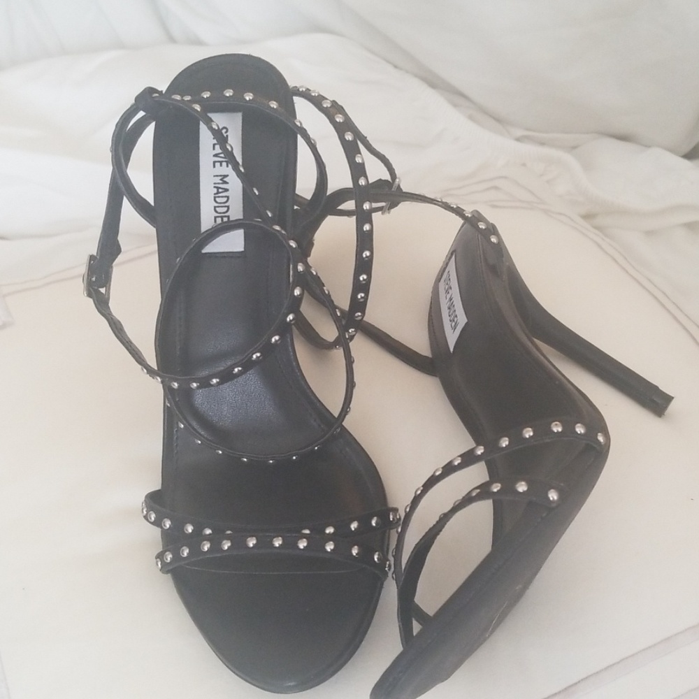 Steve madden strappy studded heeled sandals.